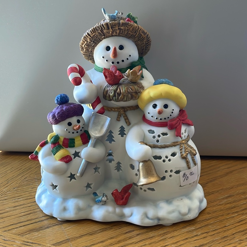 Party Lite SNOWBELL CANDLE HOLDER Votive TeaLight P7702 Snowman Family LIKE NEW